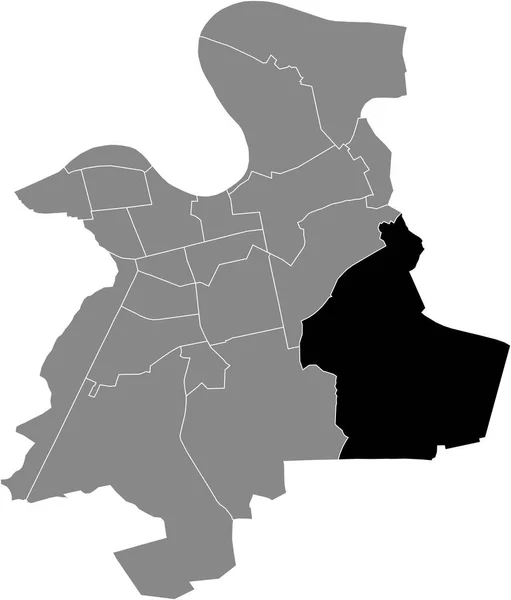 ドイツ オッフェンバッハ マインの灰色の行政地図の中のビーバー地区の黒いフラットブランクハイライトされた位置図 — ストックベクタ