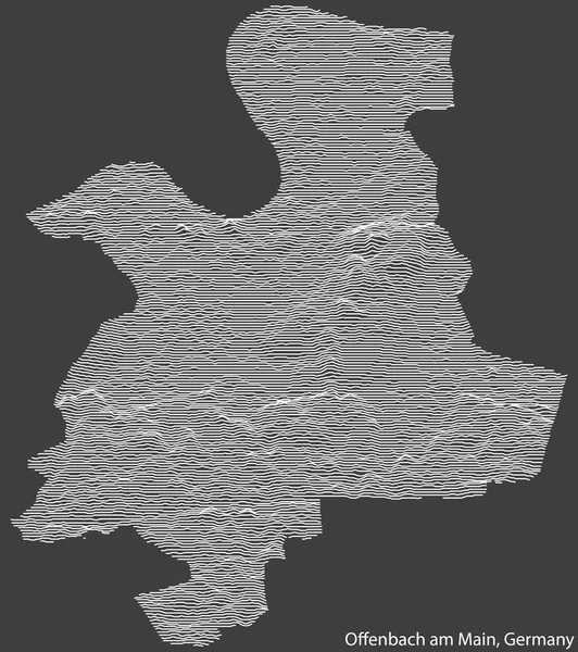 ドイツ オッフェンバッハ マイン市の地形的負の救援地図暗い灰色の背景に白い輪郭線 — ストックベクタ