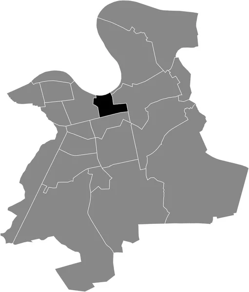 ドイツ オッフェンバッハ マインの灰色の行政地図の中にあるマチルデンヴィエルテル地区の黒い平たい空のハイライトされた位置図 — ストックベクタ