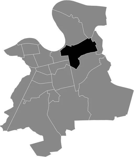 德国奥芬巴赫市灰色行政地图内Offenbach Ost District的黑色平面醒目空白位置图 — 图库矢量图片