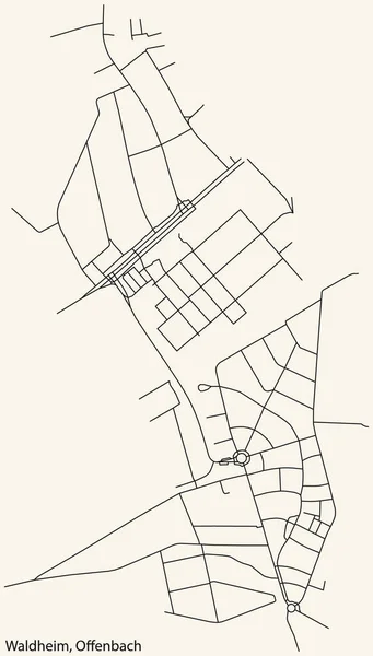 Detaillierte Navigation Schwarze Linien Stadtstraßenplan Der Waldheim District Der Landeshauptstadt — Stockvektor