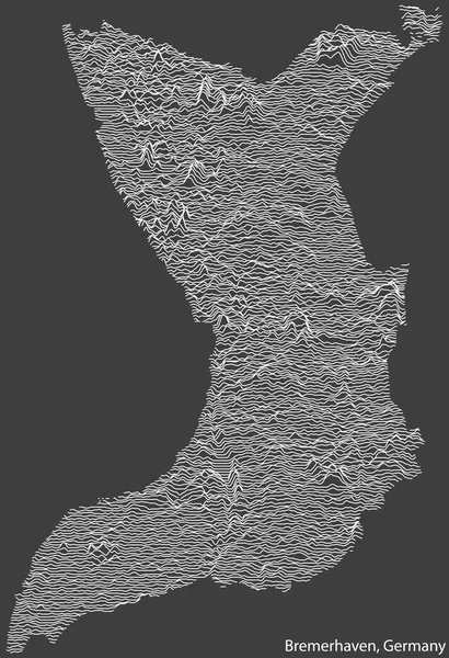 德国布雷梅尔文市地形负浮雕图 背景为深灰色的白色等高线 — 图库矢量图片