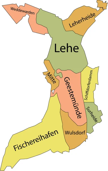 Pastel Mapa Administrativo Vetorial Plano Bremerhaven Alemanha Com Etiquetas Nome —  Vetores de Stock