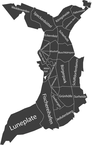 Carte Administrative Vectorielle Plate Gris Foncé Bremerhaven Allemagne Avec Étiquettes — Image vectorielle