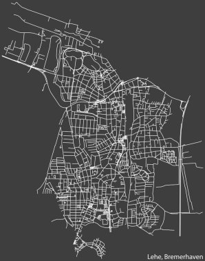 Alman bölgesel başkenti Bremerhaven, Almanya 'nın LEHE DISTRICT' nin koyu gri arkaplan üzerindeki şehir caddelerinin detaylı haritası