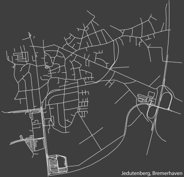 Alman bölgesel başkenti Bremerhaven, Almanya 'nın JEDUTENBERG QuARTER' ının şehir caddeleri haritası üzerinde ayrıntılı olumsuz navigasyon beyaz çizgileri koyu gri arka planda