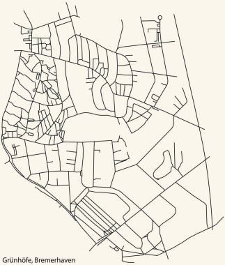 Alman bölgesel başkenti Bremerhaven, Almanya 'nın GRNHFE QuARTER bölgesinin klasik bej arkaplanlı şehir haritasının ayrıntılı navigasyon siyah hatları