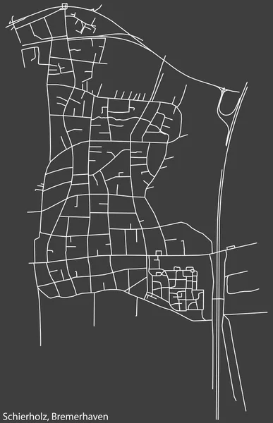 Szczegółowa Negatywna Nawigacja Białe Linie Ulice Miejskie Mapa Schierholz Quarter — Wektor stockowy