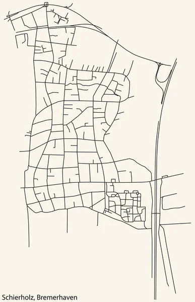 Nawigacja Szczegółowa Czarna Linia Ulica Miejska Drogowa Mapa Schierholz Quarter — Wektor stockowy