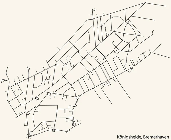 Navegação Detalhada Black Lines Urban Street Roads Mapa Knigsheide Quarter — Vetor de Stock