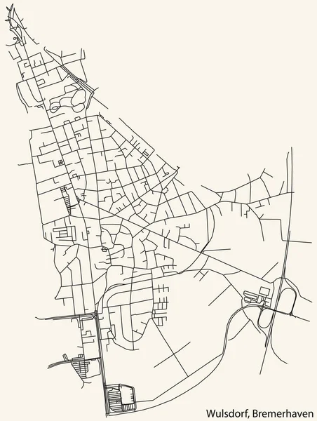 Navegación Detallada Black Lines Urban Street Roads Map Wulsdorf District — Vector de stock