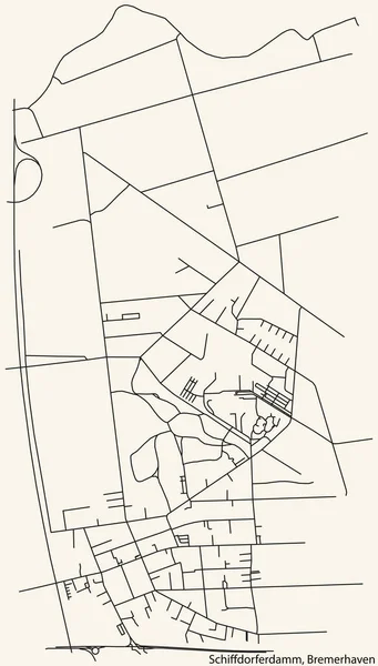 Navegação Detalhada Black Lines Urban Street Roads Mapa Schiffdorferdamm District — Vetor de Stock