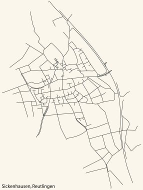 Alman bölgesel başkenti Reutlingen, Almanya 'nın SICKENHAUSEN QuARTER bölgesinin klasik bej arka planında yer alan kentsel yol haritasının ayrıntılı navigasyon siyah hatları