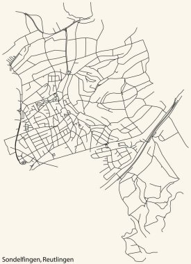 Alman bölgesel başkenti Reutlingen, Almanya 'nın SONDELFINGEN QuARTER bölgesinin klasik bej arkaplan üzerinde yer alan şehir caddelerinin ayrıntılı navigasyon siyah çizgileri