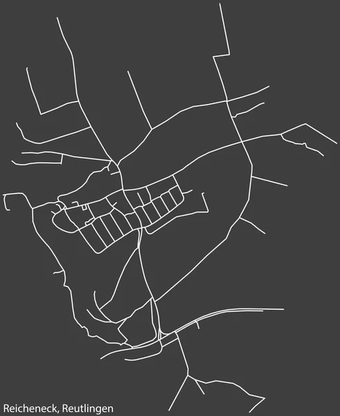詳細負のナビゲーション白い線暗い灰色の背景にドイツの首都リュートリンゲンのReicheneck地区の都市道路地図 — ストックベクタ