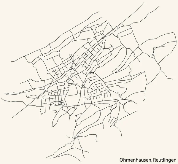 Navegação Detalhada Black Lines Urban Street Roads Mapa Ohmenhausen Quarter — Vetor de Stock