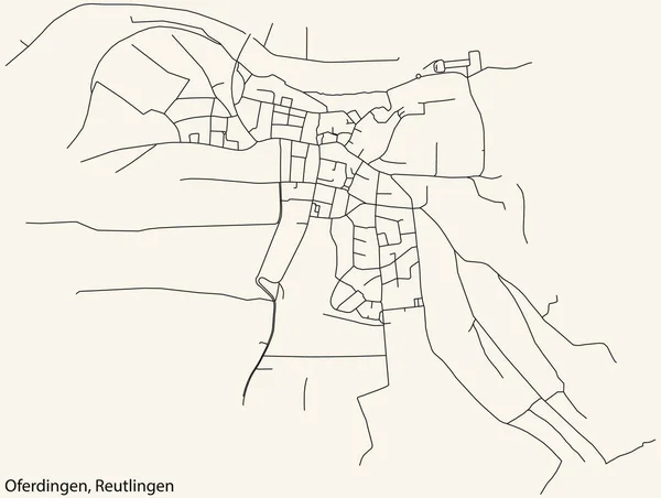 Navegación Detallada Black Lines Urban Street Roads Map Oferdingen Quarter — Vector de stock