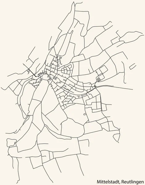 Detailed Navigation Black Lines Urban Street Roads Map Mittelstadt Quarter — Stock Vector