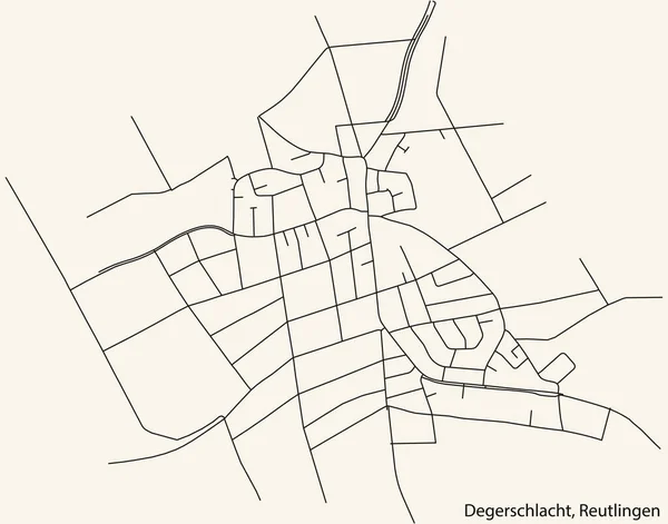 Detaillierte Navigation Schwarze Linien Stadtstraßenplan Des Degerschlacht Quarter Der Landeshauptstadt — Stockvektor