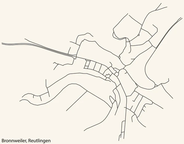 Detaillierte Navigation Schwarze Linien Stadtstraßenplan Des Bronnweiler Quarter Der Landeshauptstadt — Stockvektor