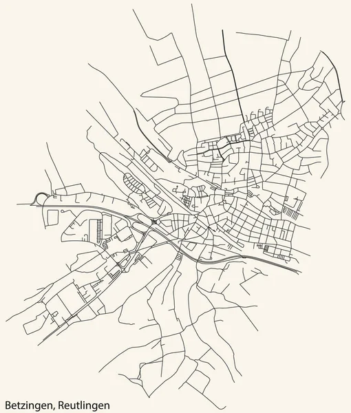 Detaillierte Navigation Schwarze Linien Stadtstraßenplan Des Betzingen Quarter Der Landeshauptstadt — Stockvektor