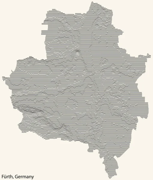 ヴィンテージベージュの背景に黒い輪郭線でドイツのFrthの都市の地形救済マップ — ストックベクタ
