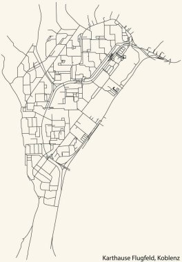 Alman bölgesel başkenti Koblenz 'in KARTHUSERHOFGELNDE QuARTER' ının şehir içi kara yol haritası klasik bej arka planda.