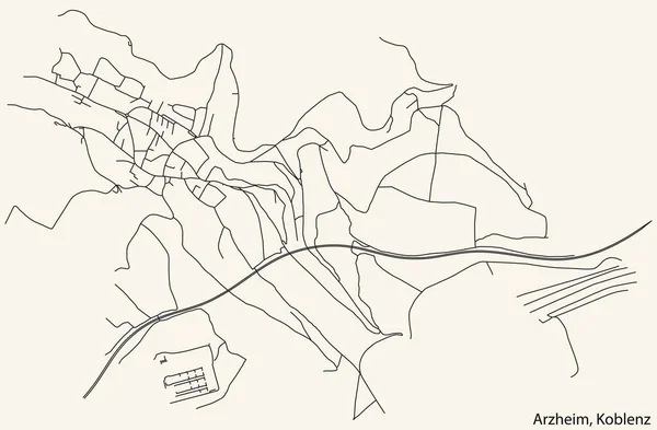 Podrobná Navigace Černé Čáry Městské Ulice Mapa Arzheim Quarter Německého — Stockový vektor