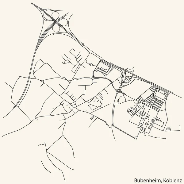 Detaillierte Navigation Schwarze Linien Stadtstraßenplan Des Bubenheim Quarter Der Landeshauptstadt — Stockvektor