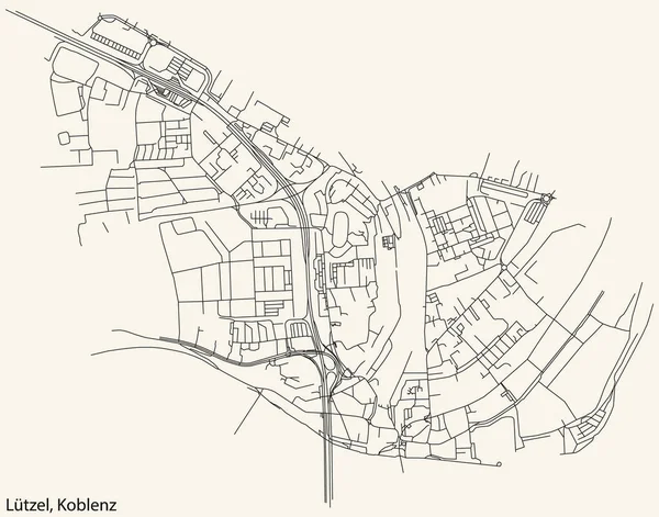 Detailed Navigation Black Lines Urban Street Roads Map Ltzel Quarter — Stock Vector
