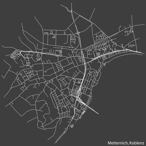 Szczegółowa Negatywna Nawigacja Białe Linie Ulice Miejskie Mapa Kwartera Metterniczego — Wektor stockowy