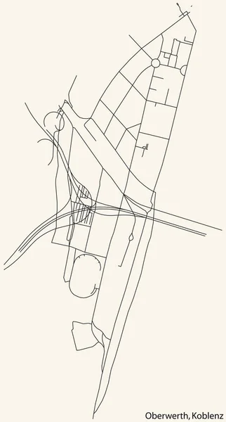 Detaillierte Navigation Schwarze Linien Stadtstraßenplan Des Oberwerth Quarter Der Landeshauptstadt — Stockvektor