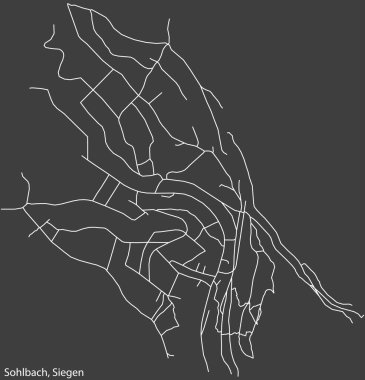 Alman bölgesel başkenti Siegen, Almanya 'nın SOHLBACH QuARTER bölgesinin koyu gri arkaplanlı şehir haritası