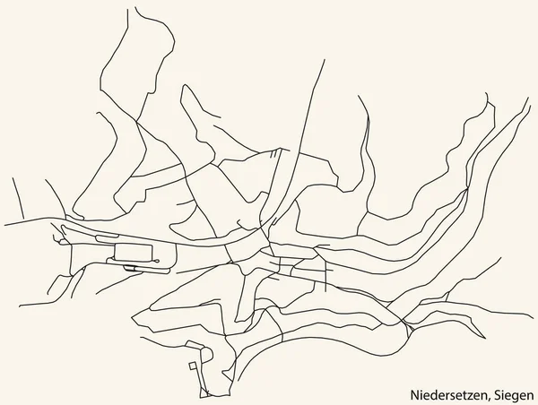 詳細ナビゲーションブラックラインヴィンテージベージュを背景にドイツの首都ジーゲンのNiedersetzenquarterの都市道路地図 — ストックベクタ