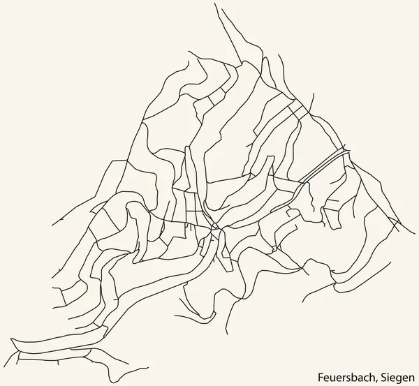 Detaillierte Navigation Schwarze Linien Stadtstraßenplan Des Feuersbach Quarter Der Landeshauptstadt — Stockvektor
