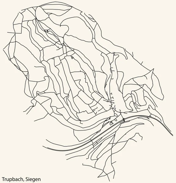 Detaillierte Navigation Schwarze Linien Stadtplan Des Trupbach Quarter Der Landeshauptstadt — Stockvektor