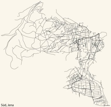 Alman bölgesel başkenti Jena, Almanya 'nın klasik bej arka plan üzerindeki SD QuARTER' ının şehir caddelerinin ayrıntılı navigasyon siyah çizgileri