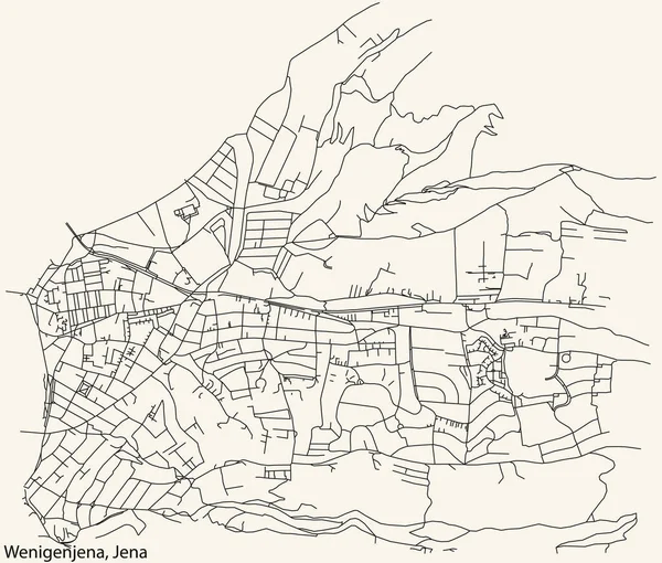 Detailed Navigation Black Lines Urban Street Roads Map Wenigenjena Quarter — Stock Vector