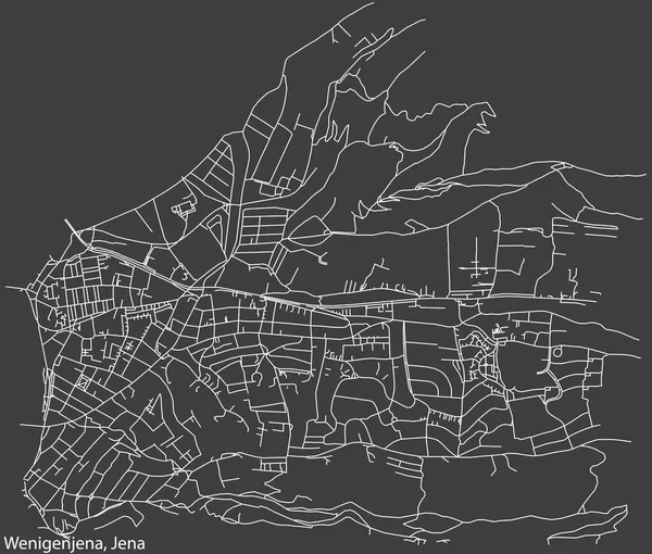 Detaillierte Negative Navigation Weiße Linien Stadtstraßenplan Des Wenigenjena Quarter Der — Stockvektor