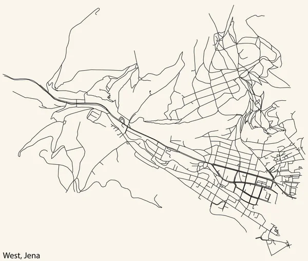 Detaillierte Navigation Schwarze Linien Stadtstraßenplan Des West Quarter Der Landeshauptstadt — Stockvektor