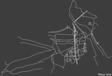 Alman bölgesel başkenti Jena, Almanya 'nın MAUA QuARTER bölgesinin koyu gri arka plan haritası üzerinde ayrıntılı olumsuz navigasyon beyaz çizgileri