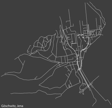 Alman bölgesel başkenti Jena, Almanya 'nın GSCHWitZ QuARTER bölgesinin şehir yolu haritası koyu gri arka planda ayrıntılı olarak çizildi
