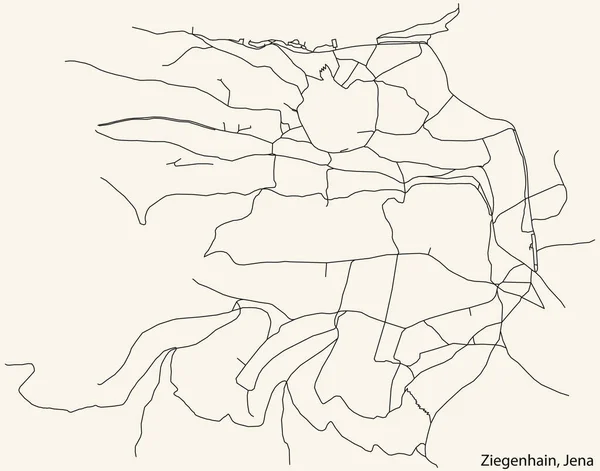 Detaillierte Navigation Schwarze Linien Stadtstraßenplan Des Ziegenhain Quarter Der Landeshauptstadt — Stockvektor