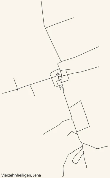 Detaillierte Navigation Schwarze Linien Stadtstraßenplan Des Vierzehnheiligen Quarter Der Landeshauptstadt — Stockvektor