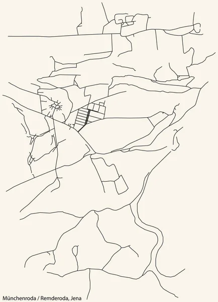 Detaillierte Navigation Schwarze Linien Stadtstraßenplan Des Mnchenroda Remderoda Quarter Der — Stockvektor