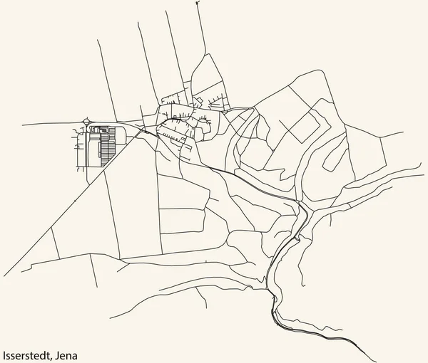 詳細ナビゲーションブラックラインヴィンテージベージュの背景にドイツの首都ジェナのIsserstedt Quarterの都市道路地図 — ストックベクタ