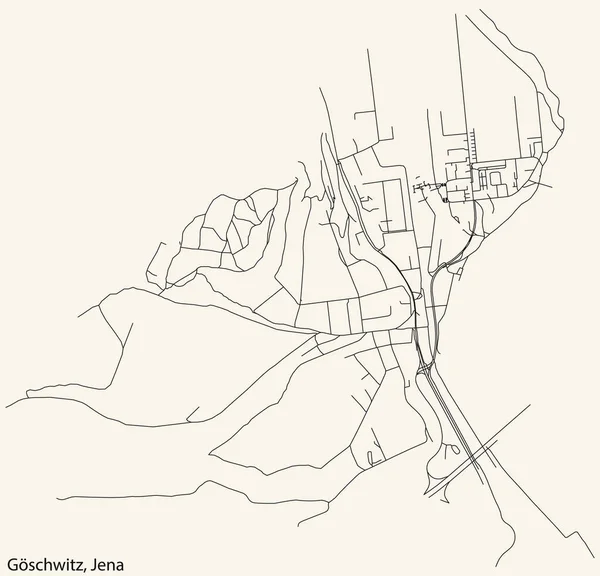 Detaillierte Navigation Schwarze Linien Stadtstraßenplan Des Gschwitz Quarter Der Landeshauptstadt — Stockvektor