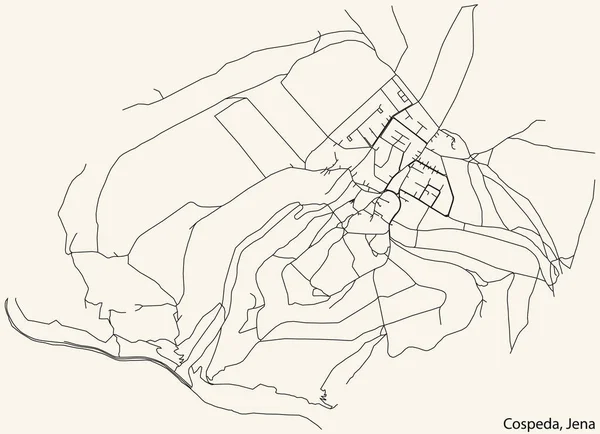 Navegación Detallada Black Lines Urban Street Roads Map Cospeda Quarter — Vector de stock