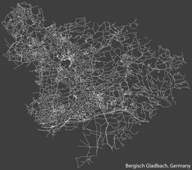 Alman bölgesel başkenti BERGISCH GLADBACH 'ın şehir haritası, koyu gri arka planda GERMANY