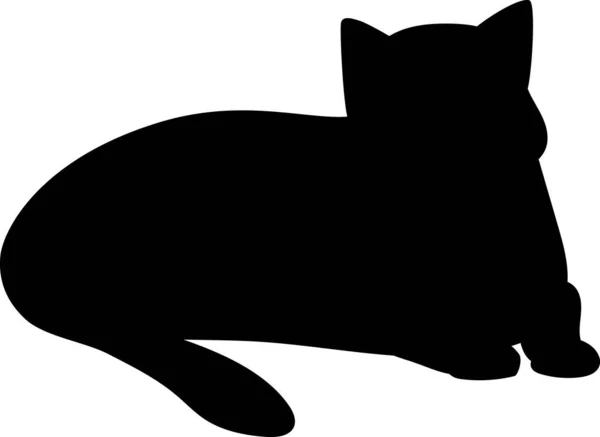 Простой Чёрный Нарисованный Вручную Силуэт Рисунка Куклы Кошки Лежащей — стоковый вектор